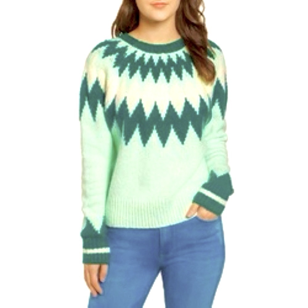 NEW BP Fair Isle Mint Green Ski Sweater with Cotton & Wool, Super Soft, Large